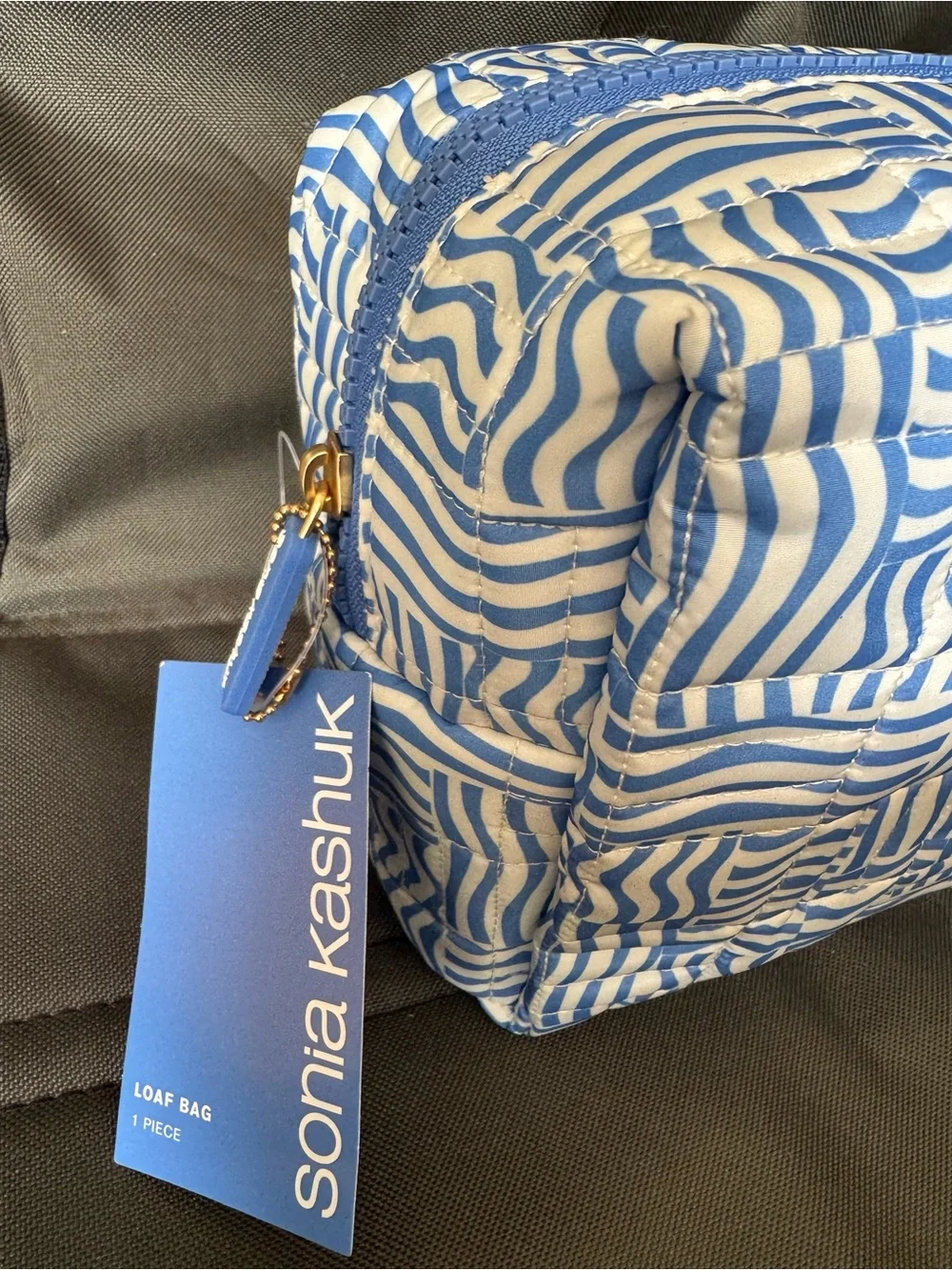 Sonia Kashuk Medium Loaf Makeup Bag - Blue Patterned Quilted New with Tag. Bin#9